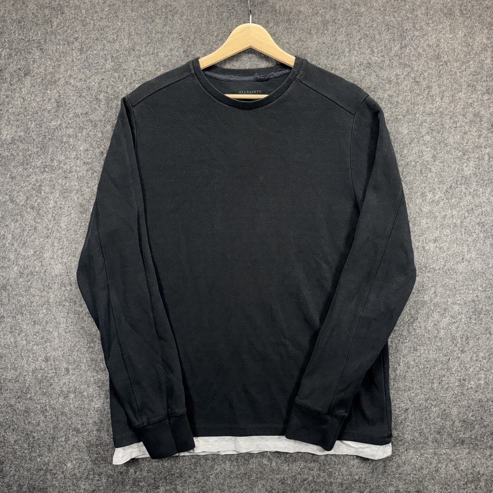 Allsaints Thermal Shirt Longline Fit Ribbed Cotton Men's XL 21x29 Black